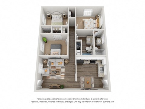 Floor plan for 3 beds, 2 baths, 1125 sqft